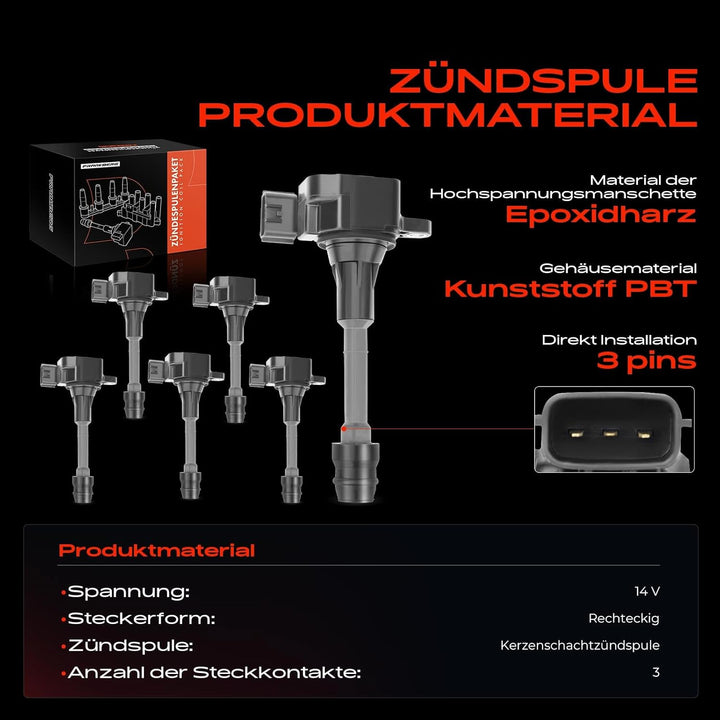 Frankberg 6x Zündspule Zündmodul Kompatibel mit FX 3.5L 2003-2008 G Stufenheck 3.5L 2002-2016 350Z C