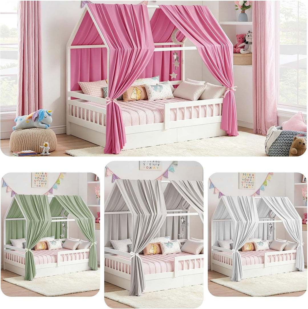 Hausbett Himmel, 2PCS Betthimmel Hausbett, Musselin himmelbett vorhänge, Hausbett Vorhang für Hausbe