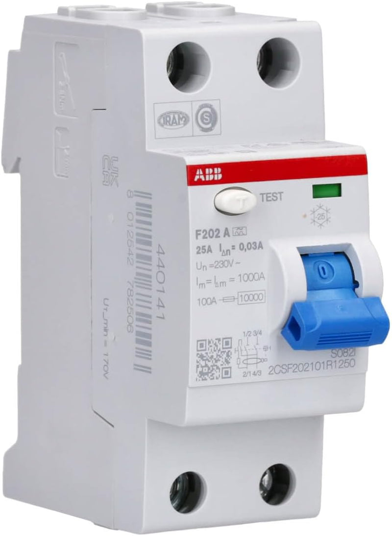 ABB F202 RCCB, 2-polig, 25A, 30mA Typ A CE 230V ac Einzelpack Single, Einzelpack Single