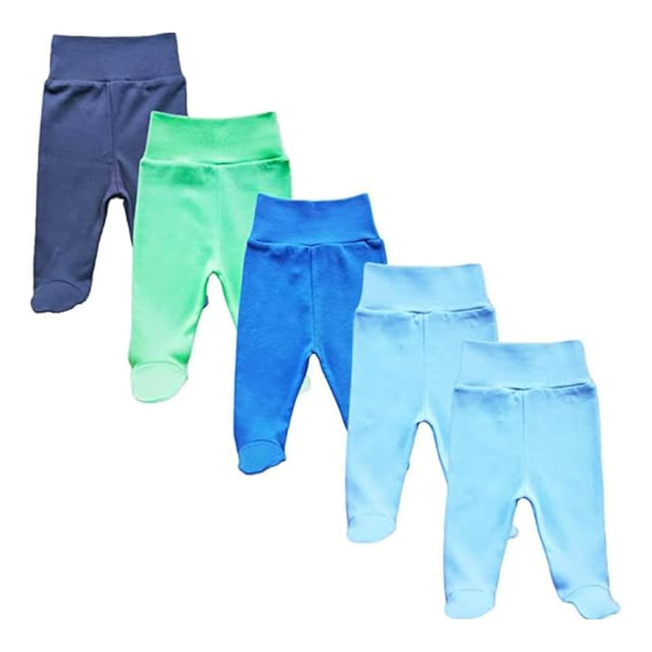 MEA BABY Unisex Baby Hose mit Fuss aus 100% Baumwolle im 5er Pack. Baby Stramplerhose mit Fuss. Baby