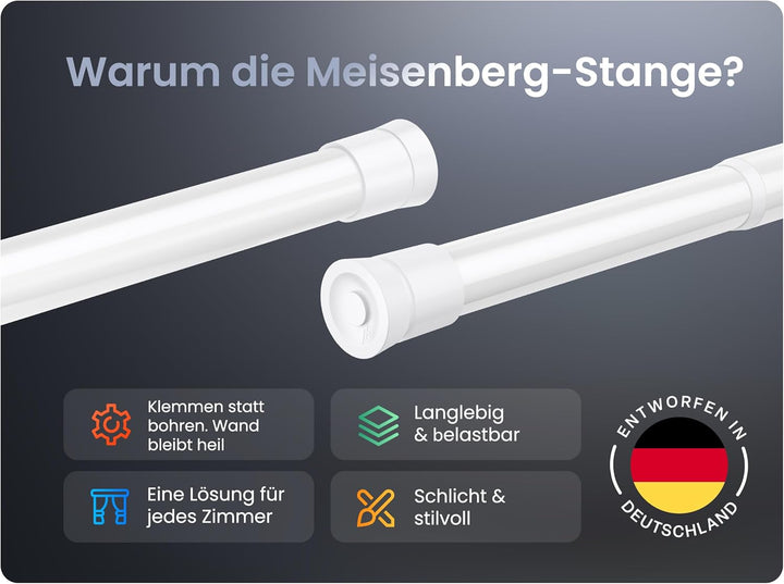 Teleskopstange Vorhang 140-250cm - Gardinenstange ohne Bohren - Weiss - Vorhangstange Klemmstange -
