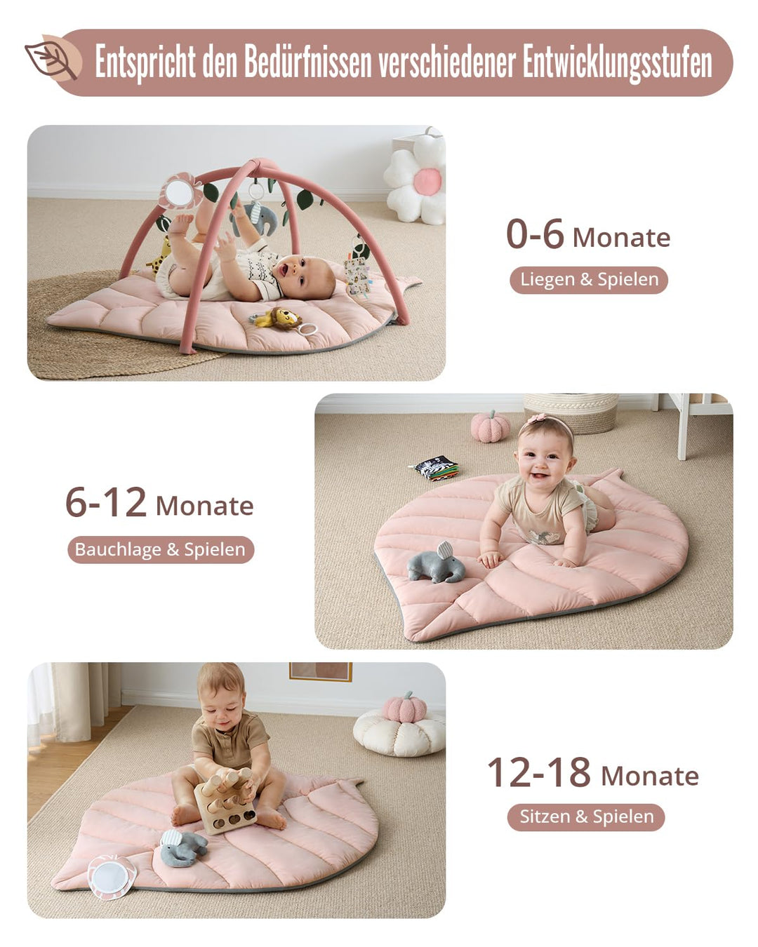 Blissful Diary Spielbogen Baby, Übergrosses Blattförmiges Spieldecke Baby Gym Activity Decke mit 6 A