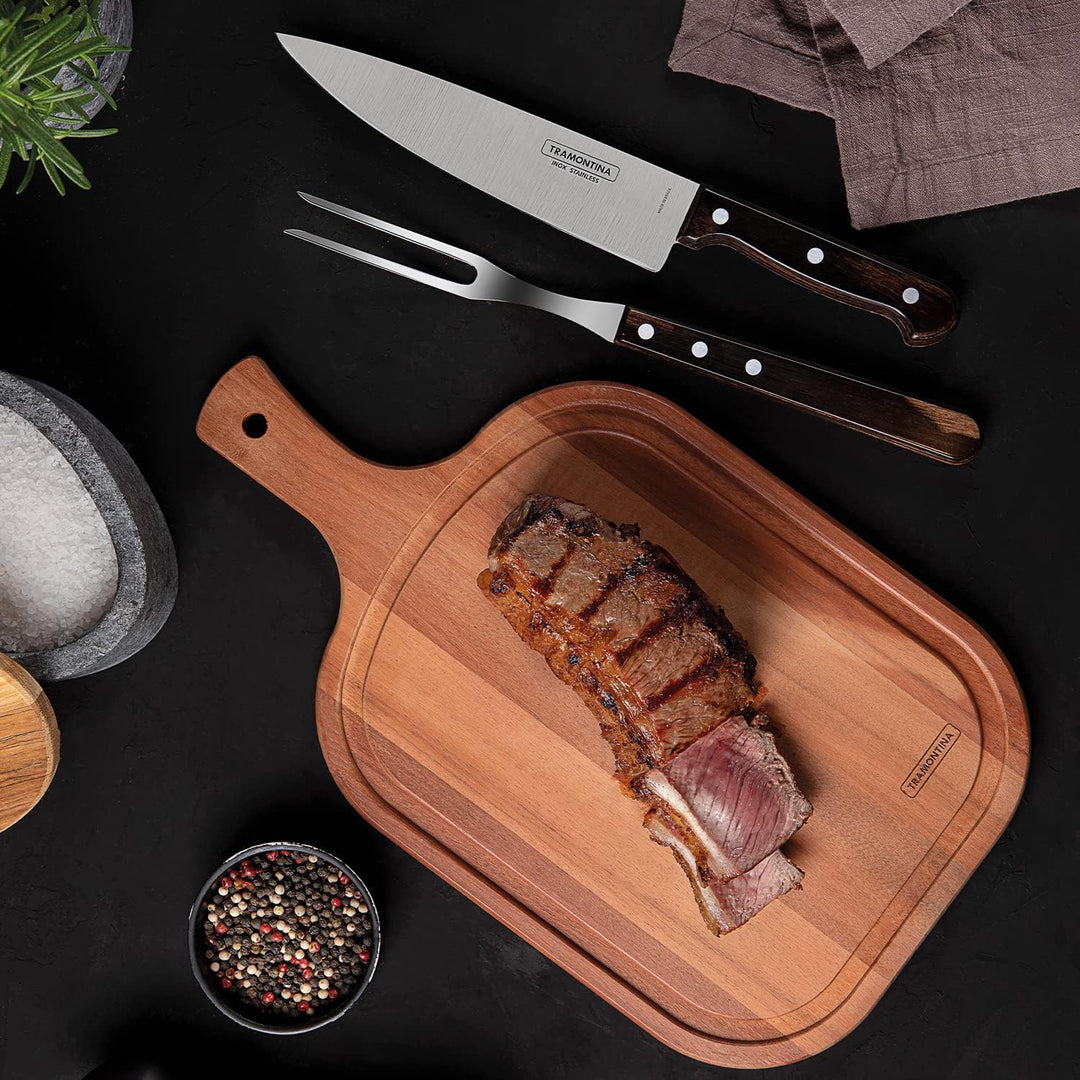Tramontina Tranchierset, 3-teilig, Tranchiermesser, Tranchiergabel und Schneidebrett, FSC Handgerät,