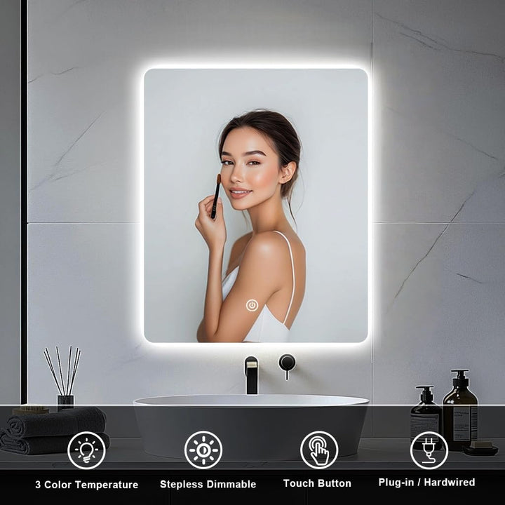 Badezimmer Wandspiegel, Badspiegel Mit Beleuchtung, 60 x 45 cm Spiegel mit LED Licht, Touch Schalter