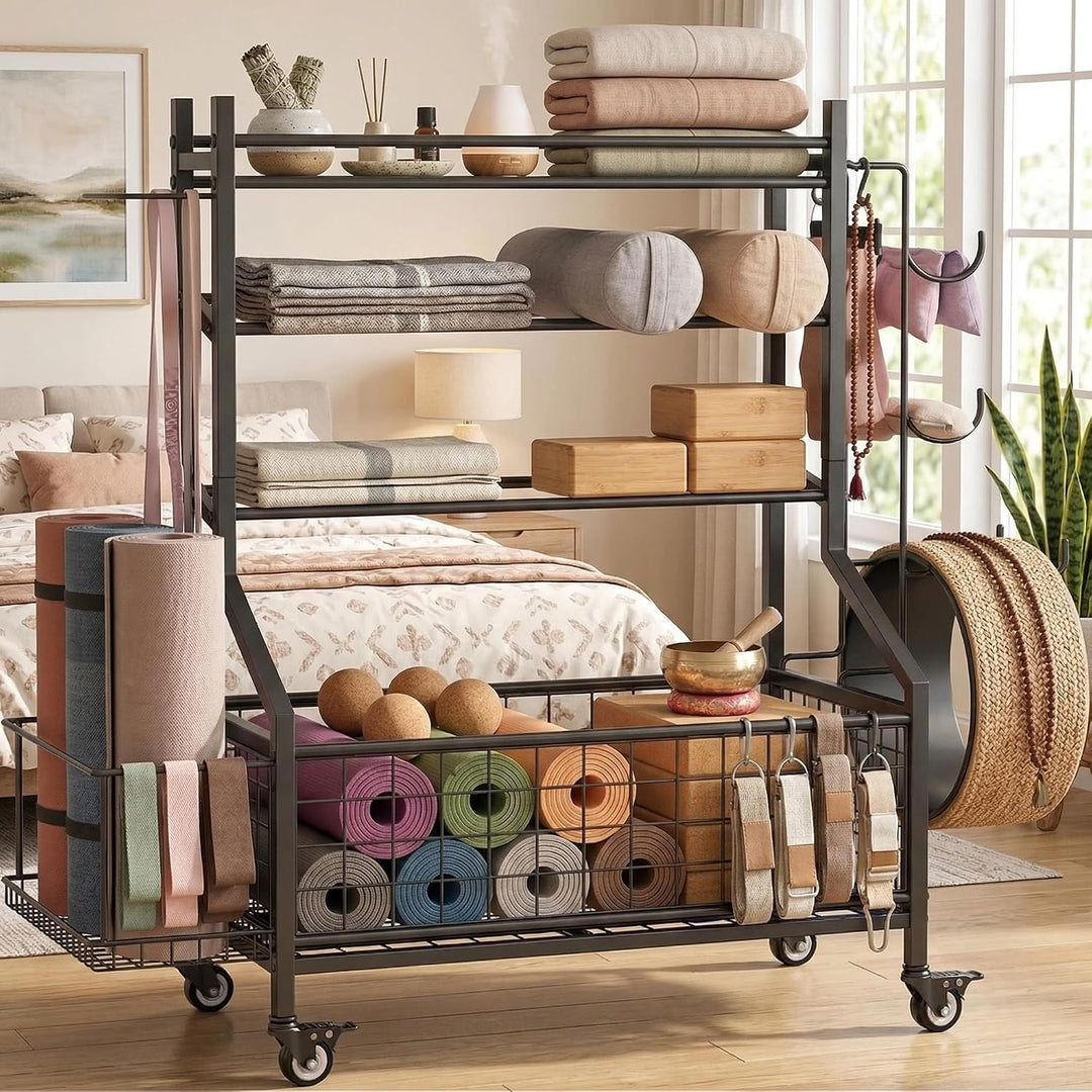 Hantelständer &amp; Gewichtsablage für Home Gym, All-in-One Fitness Aufbewahrung mit Rollen &amp; Haken für