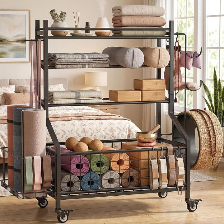 Hantelständer &amp; Gewichtsablage für Home Gym, All-in-One Fitness Aufbewahrung mit Rollen &amp; Haken für