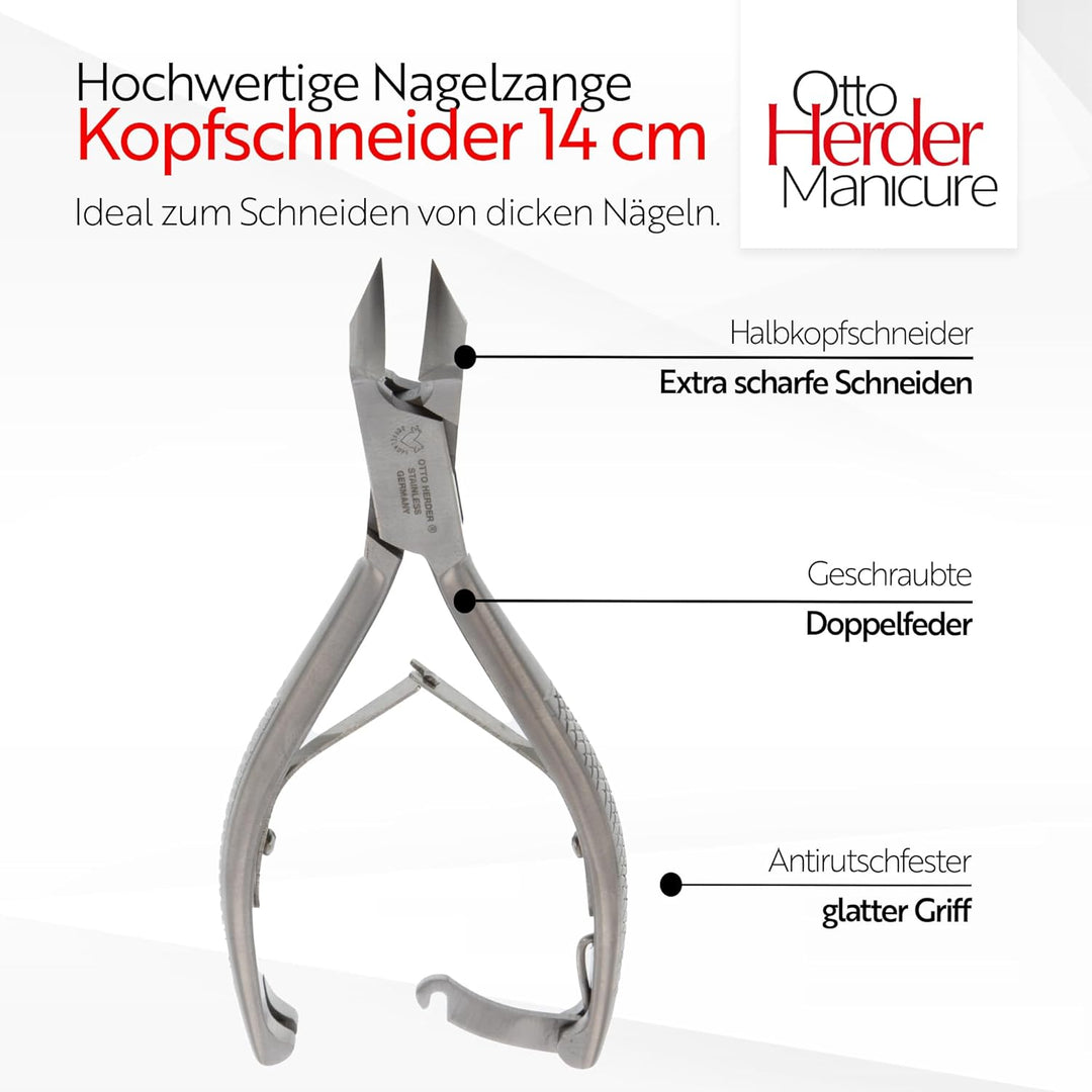 Otto Herder Manicure Fussnagelzange aus rostfreiem Edelstahl, Kopfschneider Nagelzange 14 cm, für st