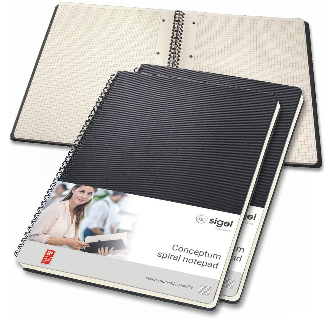 SIGEL CO820/3 Spiralblock A4, kariert, Hardcover, schwarz, 80 Blatt, 3er Pack, Conceptum ohne Regist
