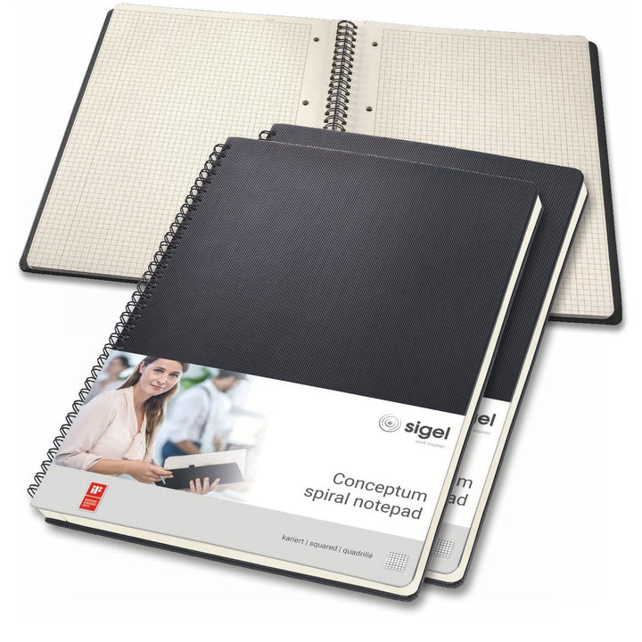 SIGEL CO820/3 Spiralblock A4, kariert, Hardcover, schwarz, 80 Blatt, 3er Pack, Conceptum ohne Regist