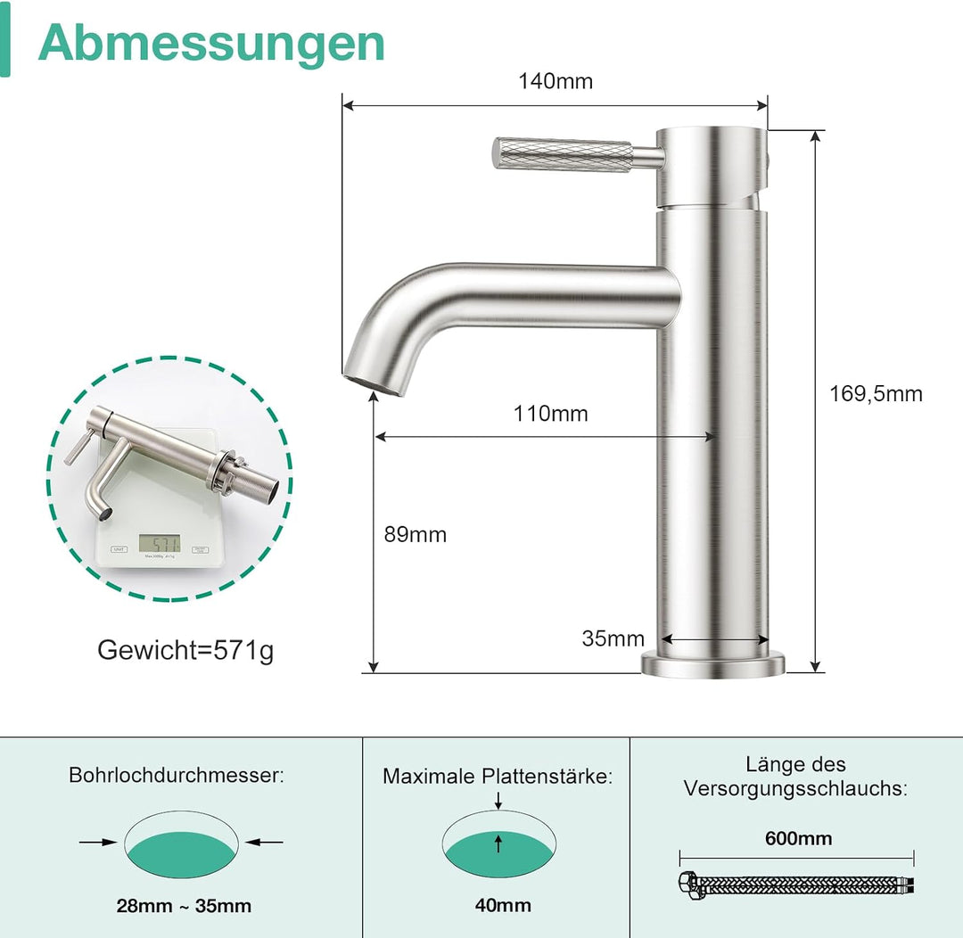 CREA Waschtischarmatur Bad für Waschbecken, Waschtisch Armatur Wasserhahn Bad Waschbeckenarmatur Bad