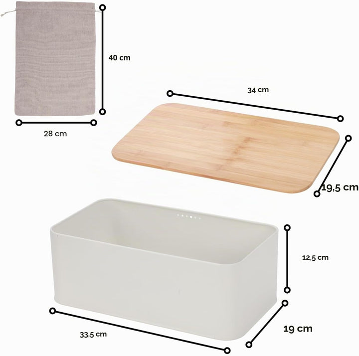 Brotkästen Metall mit Bambusdeckel – Moderne Brotbox Küche – Brot aufbewahren Inkl. Baumwollbeutel –