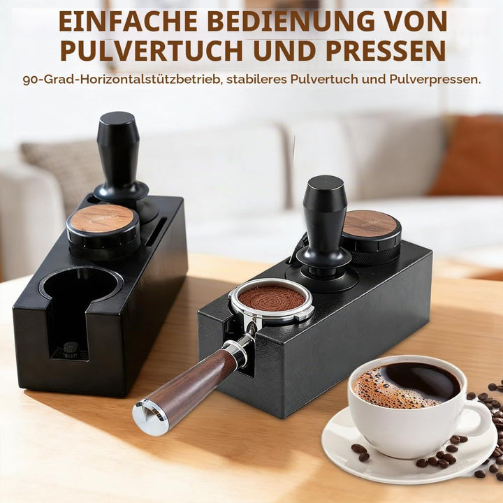 Tamperstation für Barista(51-58mm), Tamping Station aus ABS, Einstellbar Coffee Schwarz Tamper Stati