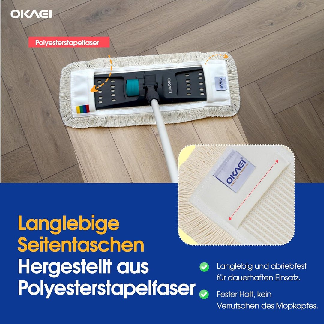 Okaei 5 Stück Wischmopp Bezug (50 cm) - Bodenwischer-Wischbezug zur Trocken- & Nassreinigung - Boden