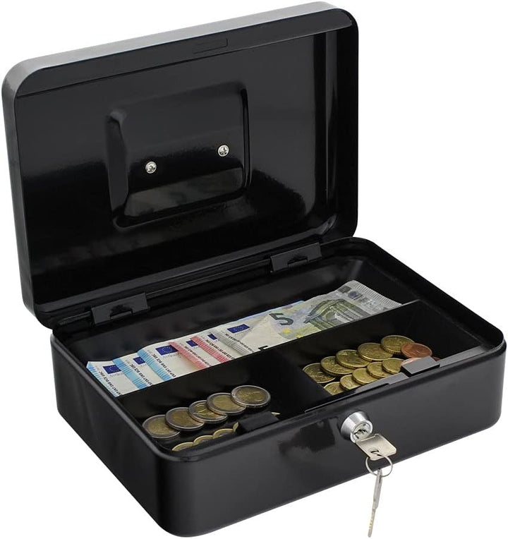 Rottner Geldkassette HomeStar Cash 3 schwarz Stahlblech herausnehmbarer Kleingeldeinsatz Griff Zylin
