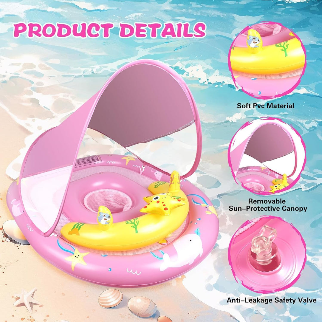 Schwimmring Baby mit Sonnendach, Baby Schwimmring mit Verstellbarem Sicherheitssitz, Kleinkind-Schwi