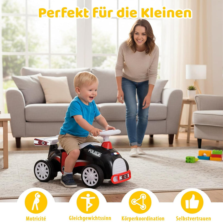 COSTWAY Rutschauto Polizei, Rutschfahrzeug mit Musik & Stauraum unter dem Sitz, Kinderfahrzeug mit U