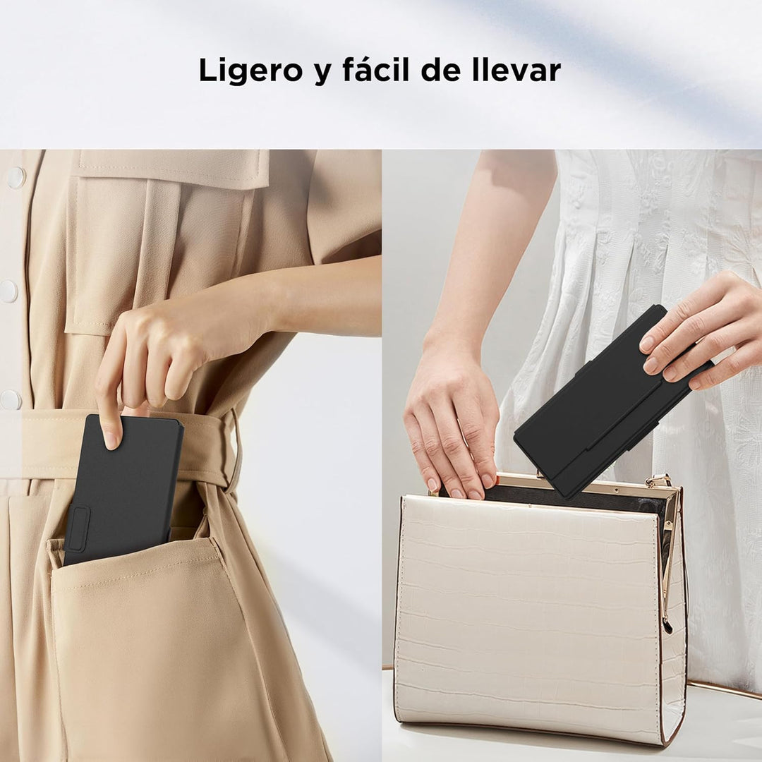 CACOE Bluetooth Tastatur mit Ständer, Mini Tastatur für Handy, Ultraflach, Tragbar, Faltbar, Dual-Ch