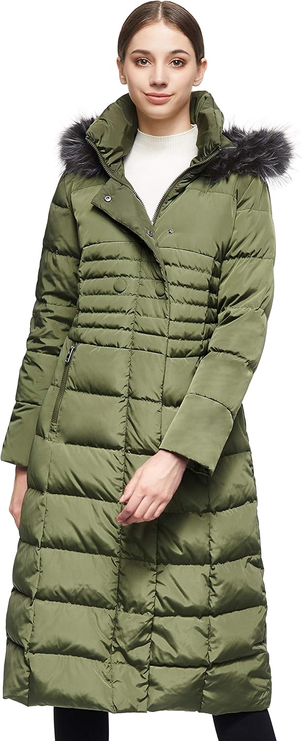 Orolay Damen Daunenmantel Lang Warm Winterjacke mit Kapuze Kunstpelz S Armeegrün, S Armeegrün