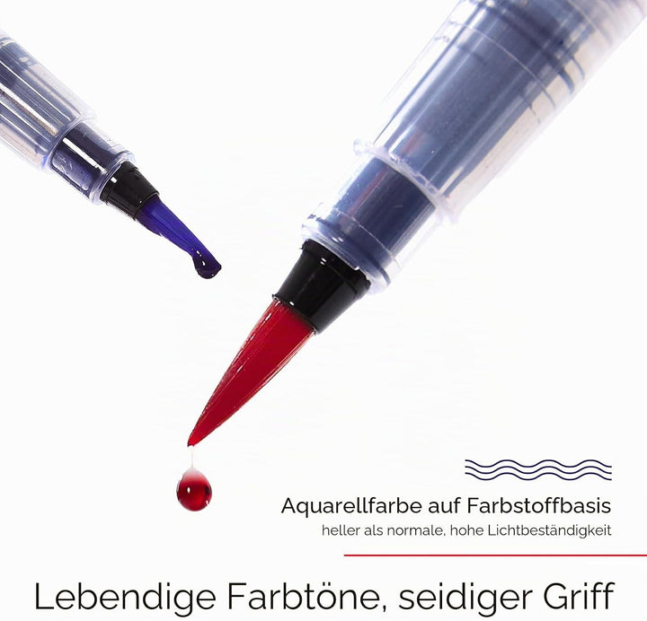 MEEDEN Dye Aquarellpinsel Set mit Tinte: 36 farbstoffbasierte Tinte im Pinselstift mit 24 Grundfarbe
