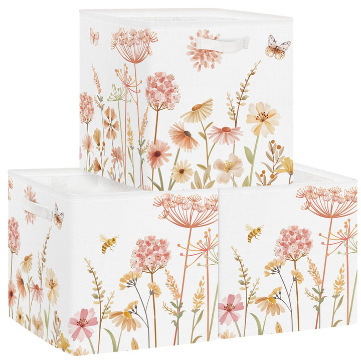 Clastyle 3 Stück Blume Damen Aufbewahrungsbox Stoff für Kallax Faltbar Aufbewahrungskorb Klein Fraue