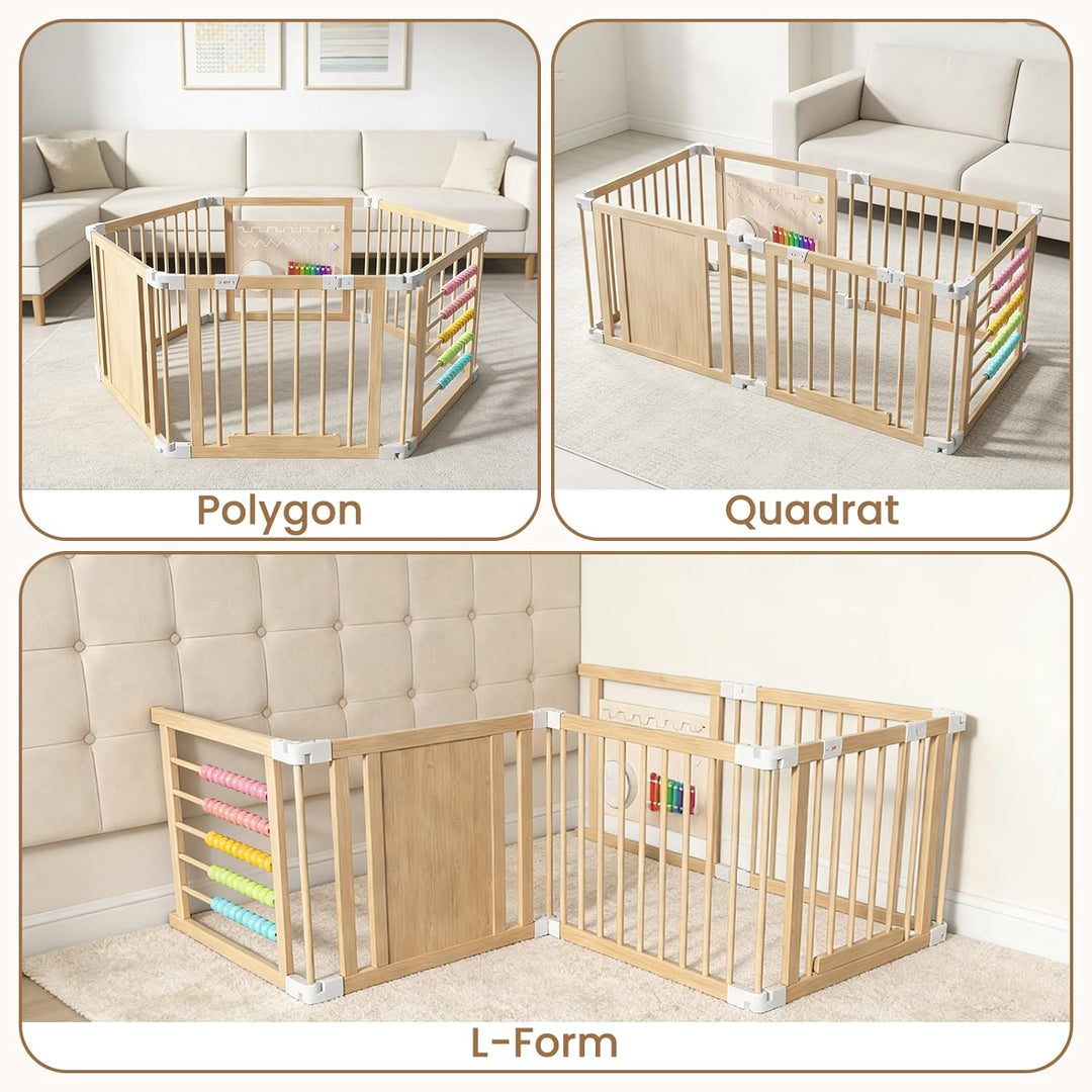 160x80x61cm Baby Laufgitter klappbar Laufstall Holz Kinder Activity Center mit Tür, musikalischem Sp