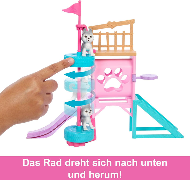 BARBIE und jüngere Schwester Stacie - Spielset mit Hündchen-Hindernisparcours mit drehendem Turm, Le