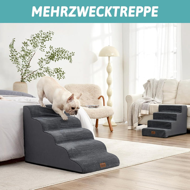 Breite Hundetreppe, kleine Haustiertreppe mit auslaufsicherer Abdeckung (Schwarz und Grau, 83x50x57c