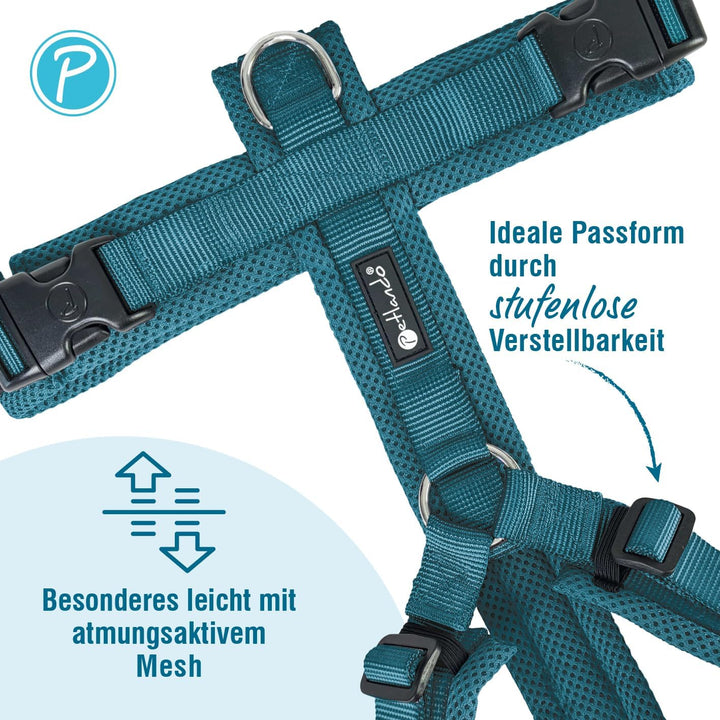 Petlando Hundegeschirr gepolstert, Mesh Y-Comfort, weich, stufenlos verstellbar, besonders leicht &amp;