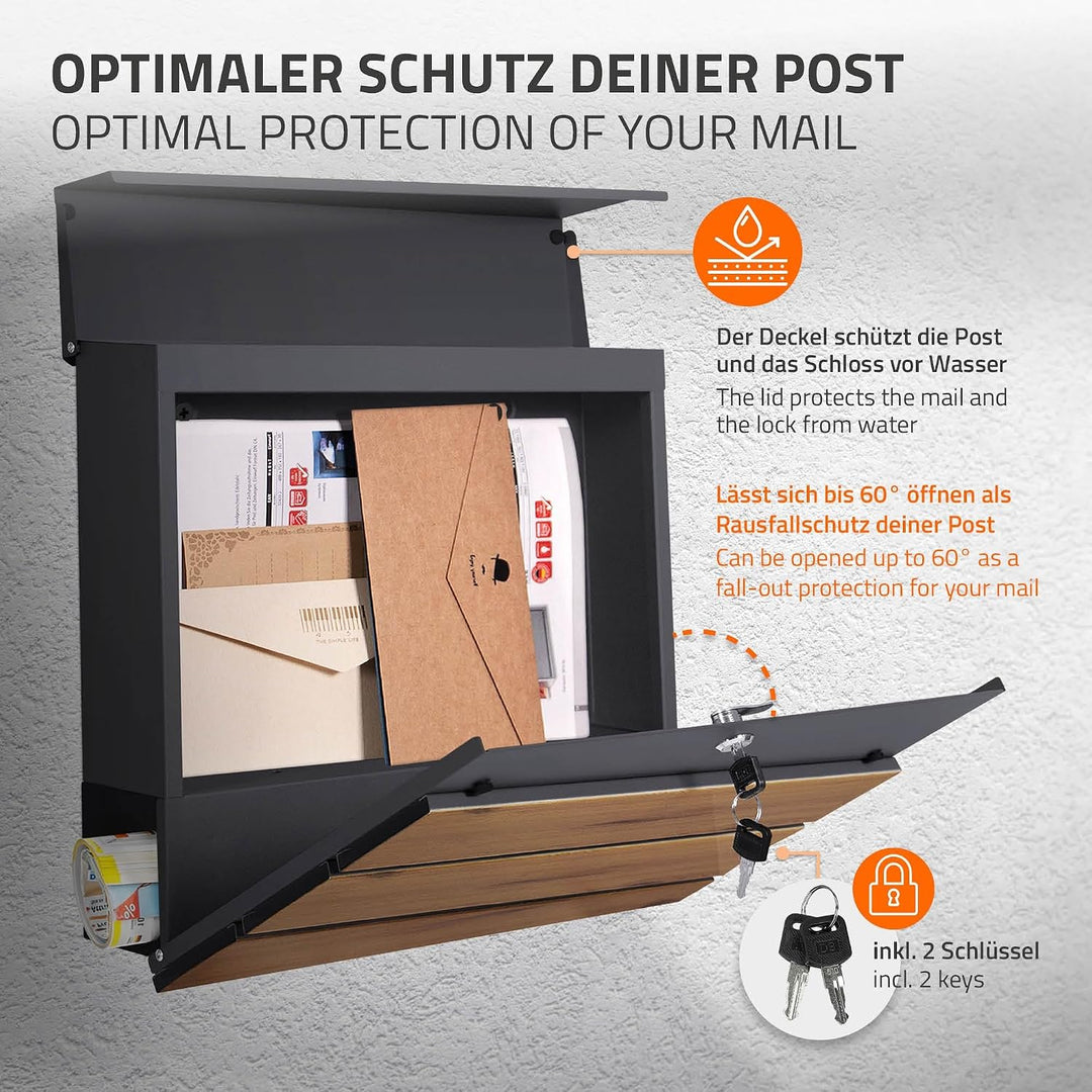 ECD Germany Standbriefkasten mit Zeitungsfach, Design Briefkasten mit Pfosten, Briefkastenanlage, Br