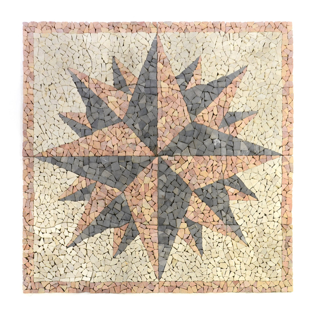 Divero Fliesen Rosone Blume Sonne Windrose Naturstein Mosaik Marmor dekorativ Creme-grau-rosé 120x12