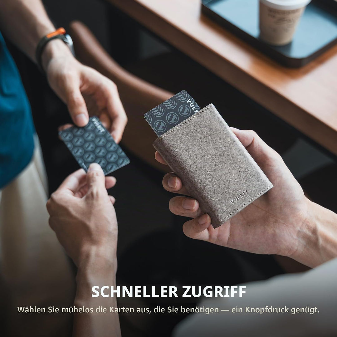 VULKIT Kreditkartenetui RFID-blockierende Pop-Up-Kartentasche aus Echtem Leder mit Geldscheinfach, A