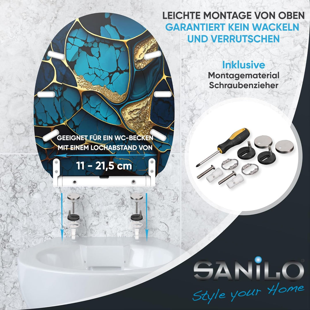 Sanilo WC Sitz mit Absenkautomatik & Schnellverschluss, Toilettendeckel per Knopfdruck abnehmbar, ei