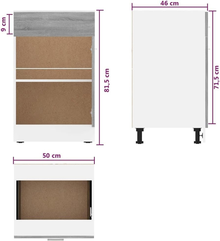 vidaXL Unterschrank mit Schublade Grau Sonoma 50x46x81,5 cm