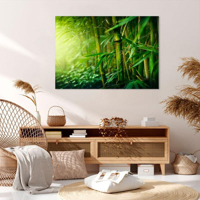 Bilder auf Leinwand 100x70cm Leinwandbild mit Rahmen Bambus Pflanze Gross Wanddeko Bild Schlafzimmer