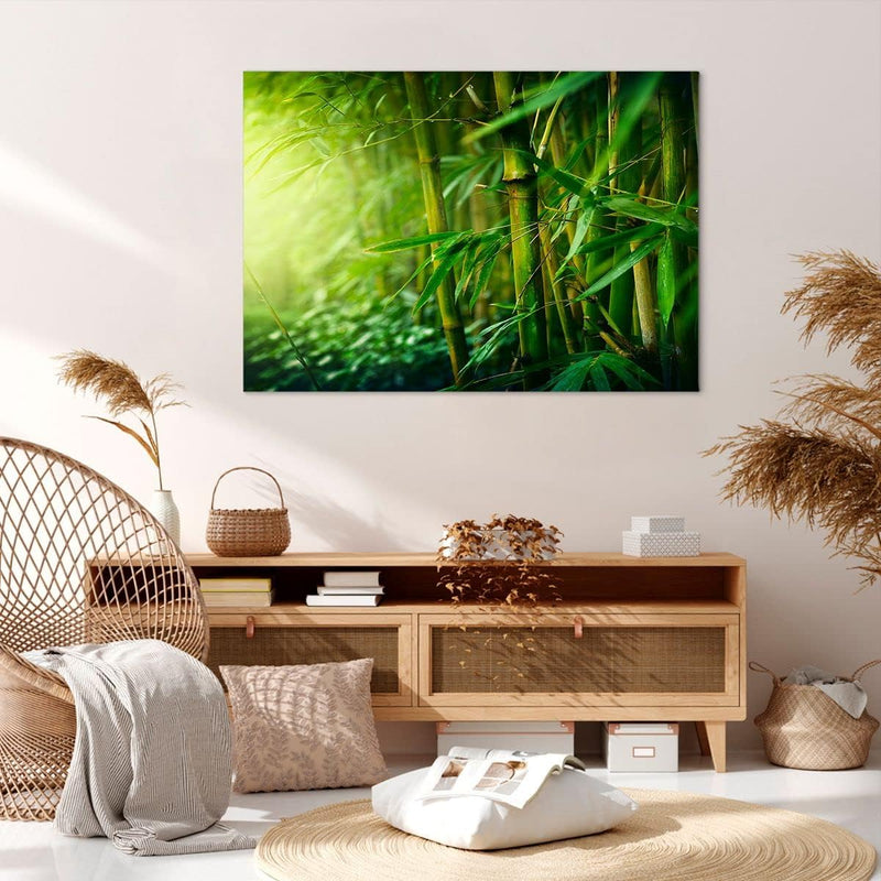 Bilder auf Leinwand 100x70cm Leinwandbild mit Rahmen Bambus Pflanze Gross Wanddeko Bild Schlafzimmer