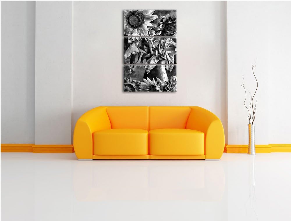 Pixxprint Sonnenblumen in Vase als Leinwandbild/Grösse: 3 Teilig (120x80) / Wandbild/Kunstdruck/fert