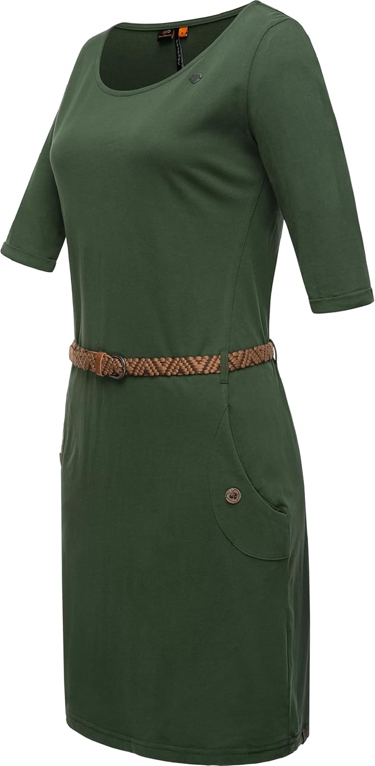 Ragwear Damen Jersey Midikleid Shirtkleid Tannya Solid XS-6XL S Tall Dark Olive, S Tall Dark Olive