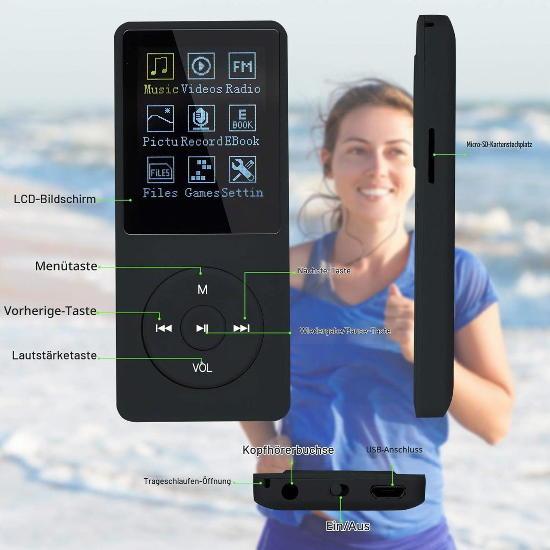 COVVY 8GB Tragbare MP3 Musik Player, Support bis zu 64GB SD Speicherkarte, Lossless Sound HiFi MP3 P