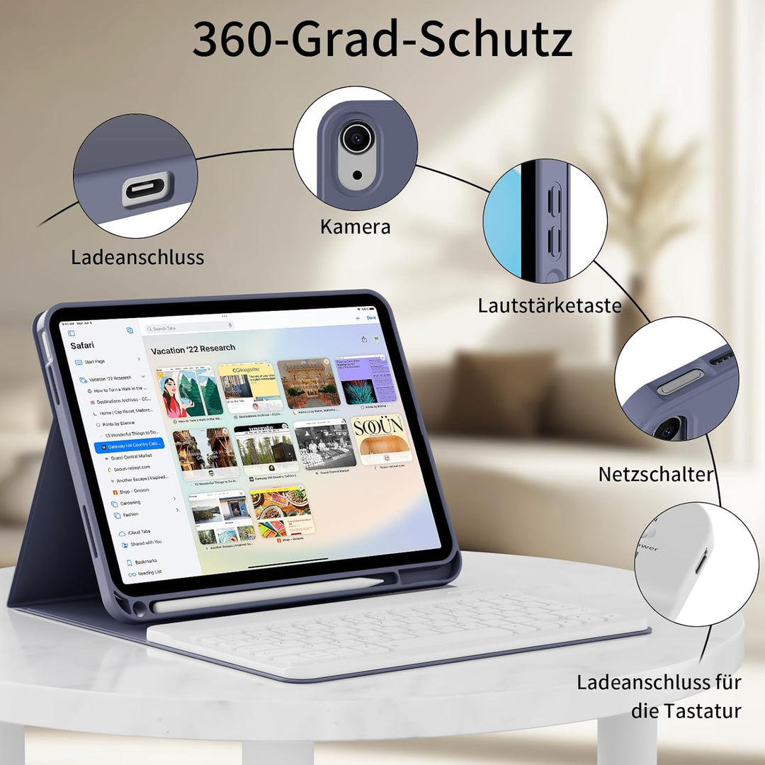 ZOPSGYU Hülle mit Tastatur für iPad (A16) 11/10 Generation (2025/2022, 11/10.9 Zoll), Schutzhülle mi