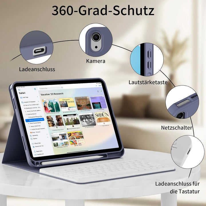 ZOPSGYU Hülle mit Tastatur für iPad (A16) 11/10 Generation (2025/2022, 11/10.9 Zoll), Schutzhülle mi