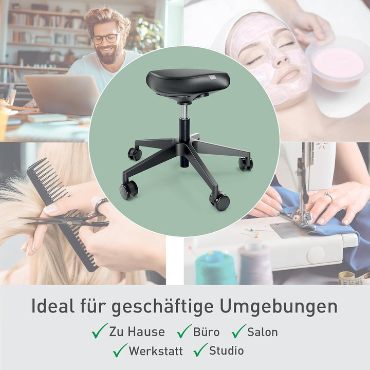 Leitz Ergo Höhenverstellbarer Sitzhocker (46–59 cm) mit Rollen, Bürohocker mit Sitzpolster, Ergonomi