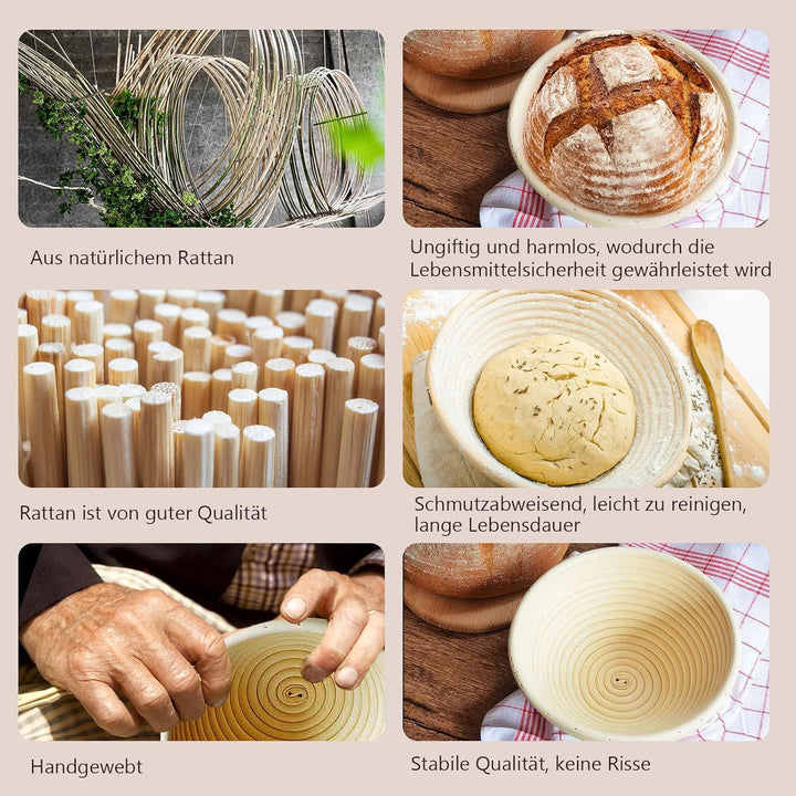 2er-Set Gärkörbchen, Gärkorb, Runde und Ovale Gärkorb Zum Brotbacken-Set, Brotkorb Mit Brotmesser mi