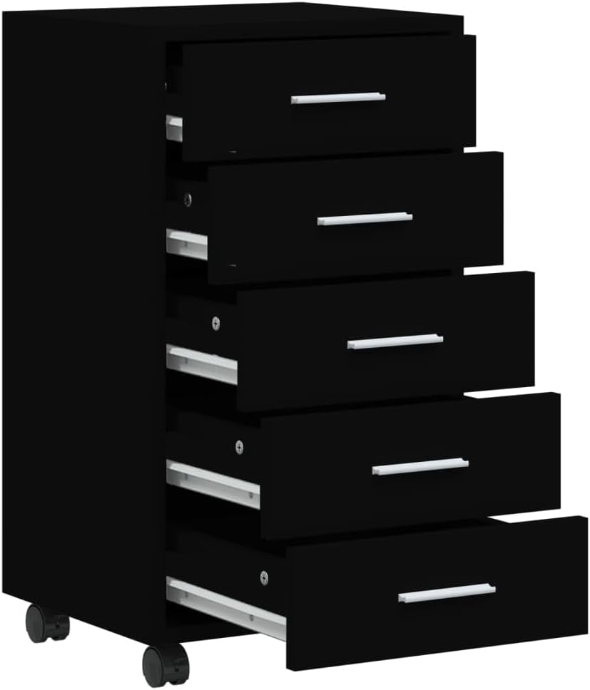 Nachttisch mit 5 Schubladen, Beistellschrank mit Rollen, Kleiner Schrank, Büroschrank, Rollcontainer