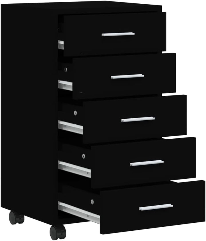 Nachttisch mit 5 Schubladen, Beistellschrank mit Rollen, Kleiner Schrank, Büroschrank, Rollcontainer