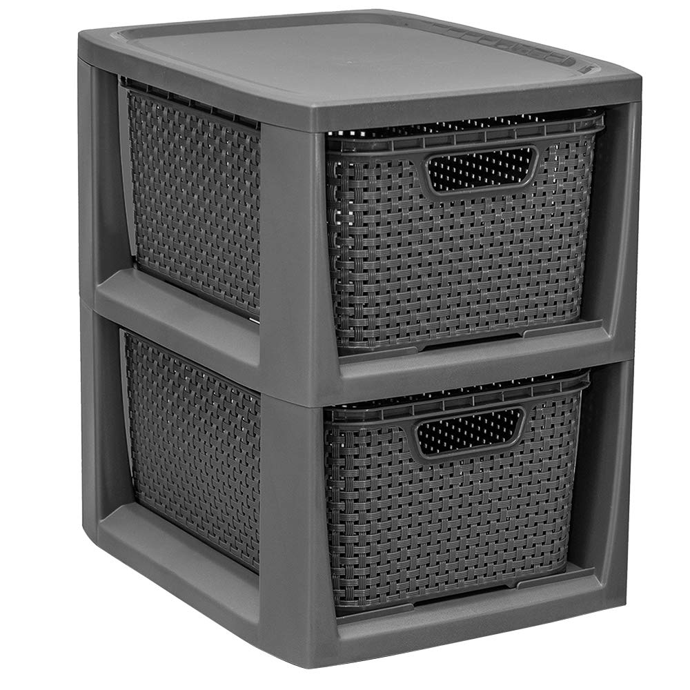 BranQ - Home essential Regal in Rattan Design, Kunststoff PP, Anthrazit, 29,5 x 24 x 32,8 cm