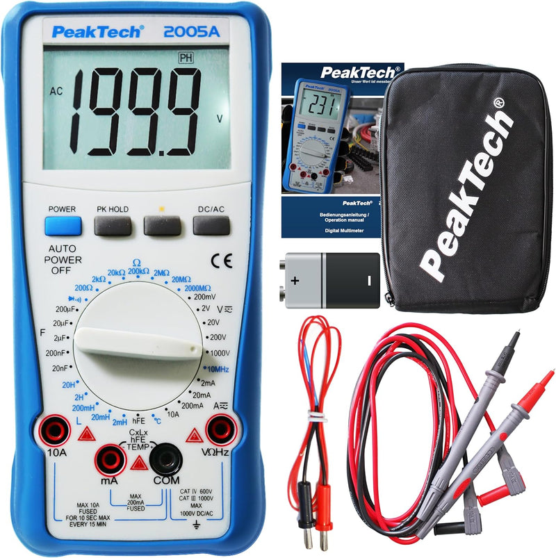 PeakTech 2005 A – Digital Multimeter mit 2.000 Counts, Digitales Messgerät für Spannungs - & Stromme