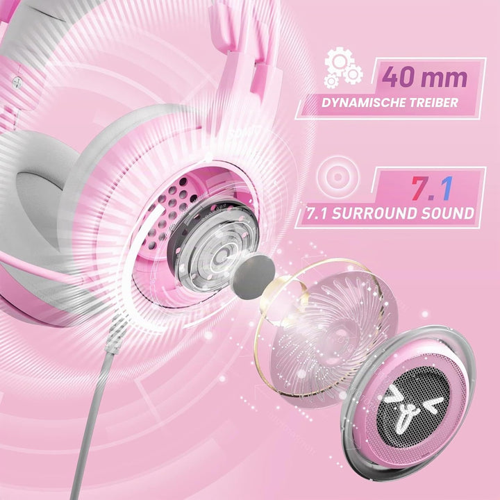 Somic G951rosa Rose Kat Gaming Headset Kopfhörer mit Virtuell 7.1 Klingen und LED Licht, Mikrofon fü