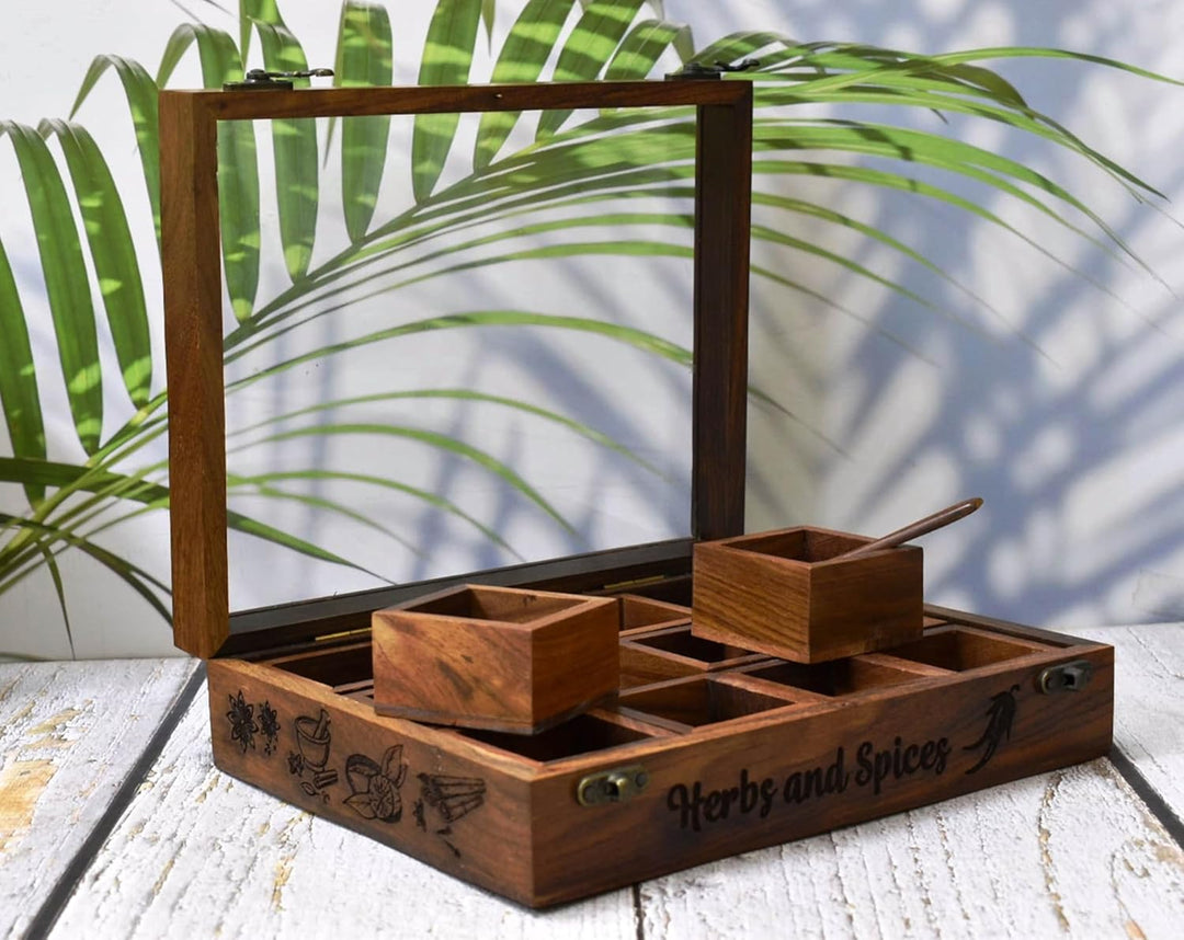 Indische Haus-Gewürzbox aus Holz/Gewürzboxen mit Gravur aus Rosenholz, Einweihungsgeschenk, Mutterta