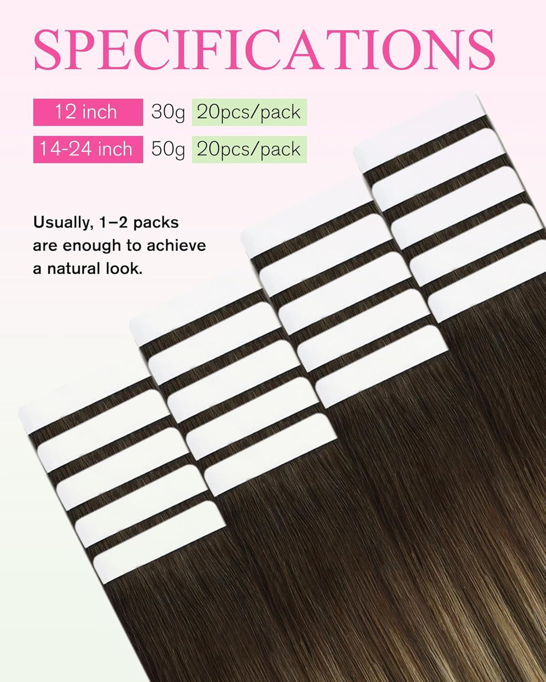 YoungSee Tape in Extensions Echthaar Ombre Echthaar Extensions Tape 50cm Dunkelbraun Balayage Blond