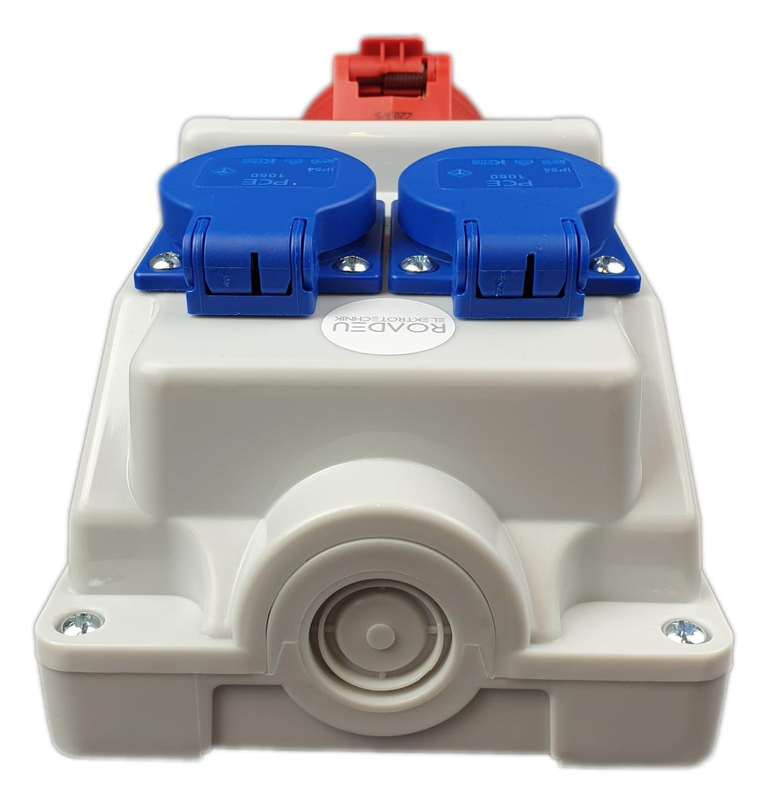 RoadEu - Kombi Wandsteckdose 16A 5P - Wandverteiler 16A mit 2x Schuko 230V - Stromverteiler IP44 - I